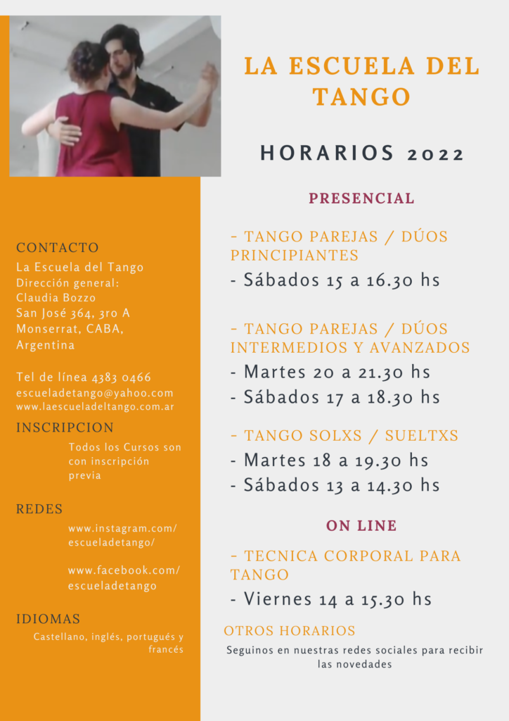 Horarios cursos 2022 La Escuela del tango