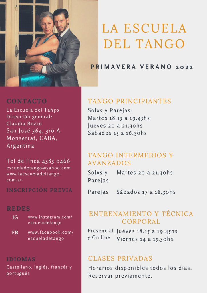 Horarios Cursos Escuela de Tango