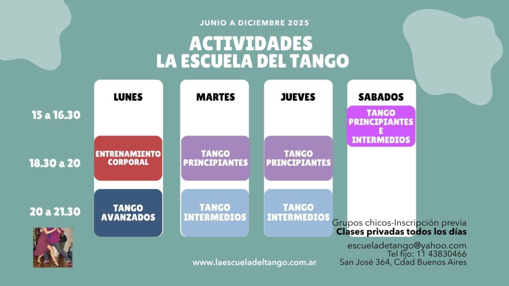 Horarios Cursos Horarios Actividades Cursos Tango y Entrenamiento Corporal junio a diciembre 2025